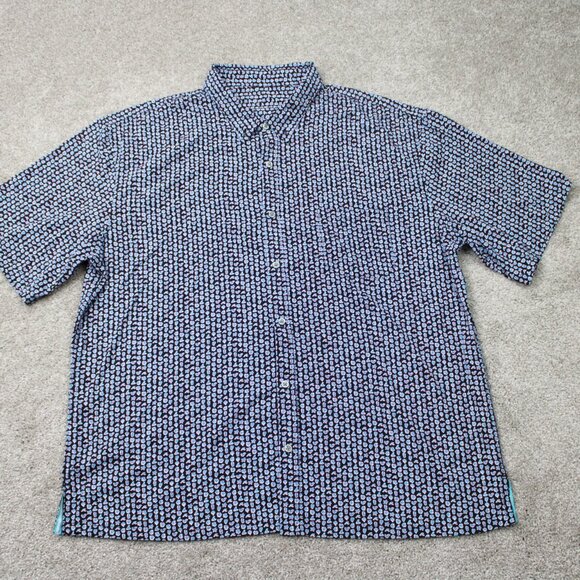 Tori Richard AOP Shirt Mens 2XL XXL Blue Beach All Over Print Stretch S/S Button - Picture 2 of 13